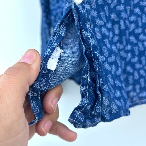 Frank & Eileen Barry Button-Up Shirt Cotton Blue Pineapple Print Medium - Picture 7 of 7